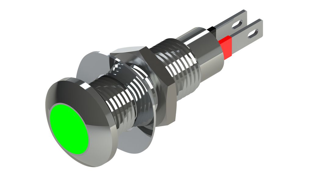 Marl 524 Series, Green Panel Mount Indicator 6V 15 mA, IP67, 8.1 mm