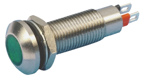 Marl 524 Series Panel Mount LED Indicator, Green Panel Mount Indicator, Solder Tab Termination 12V dc 20 mA, IP67, 8.1