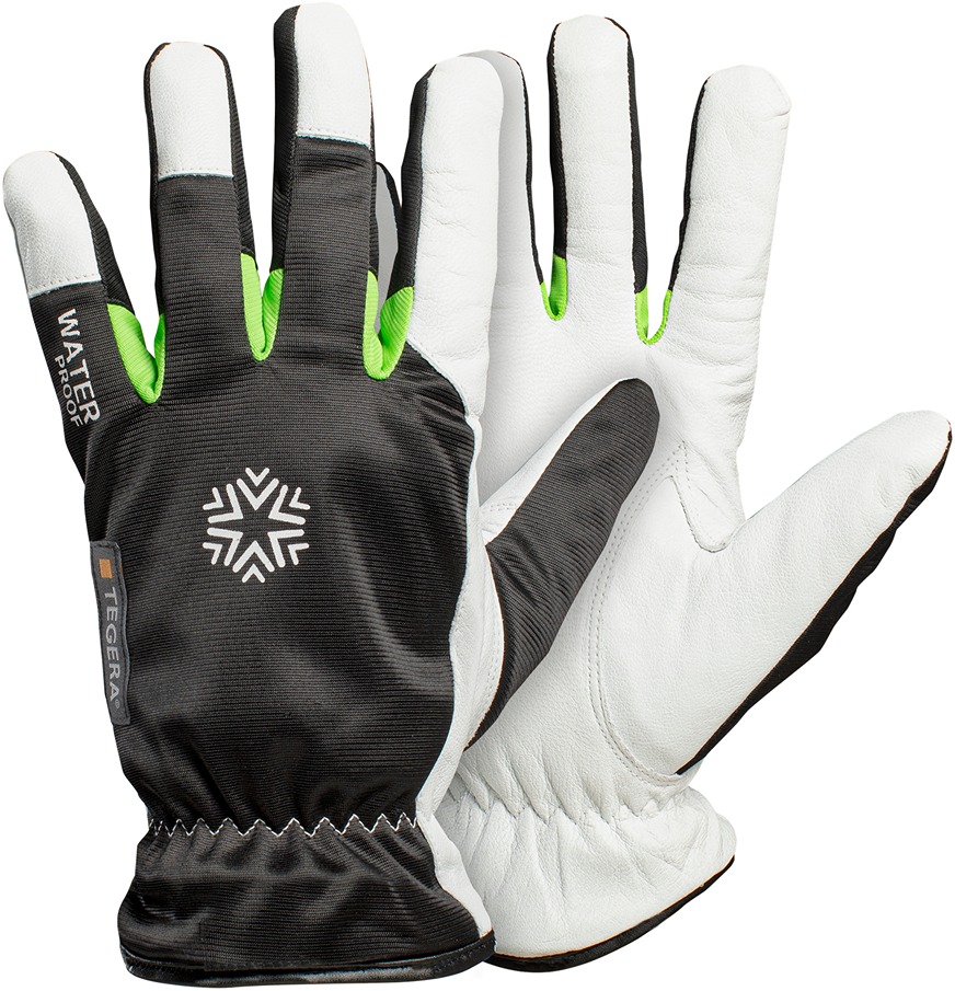 Tegera TEGERA Black, Green, White Leather Work Gloves, Size 10