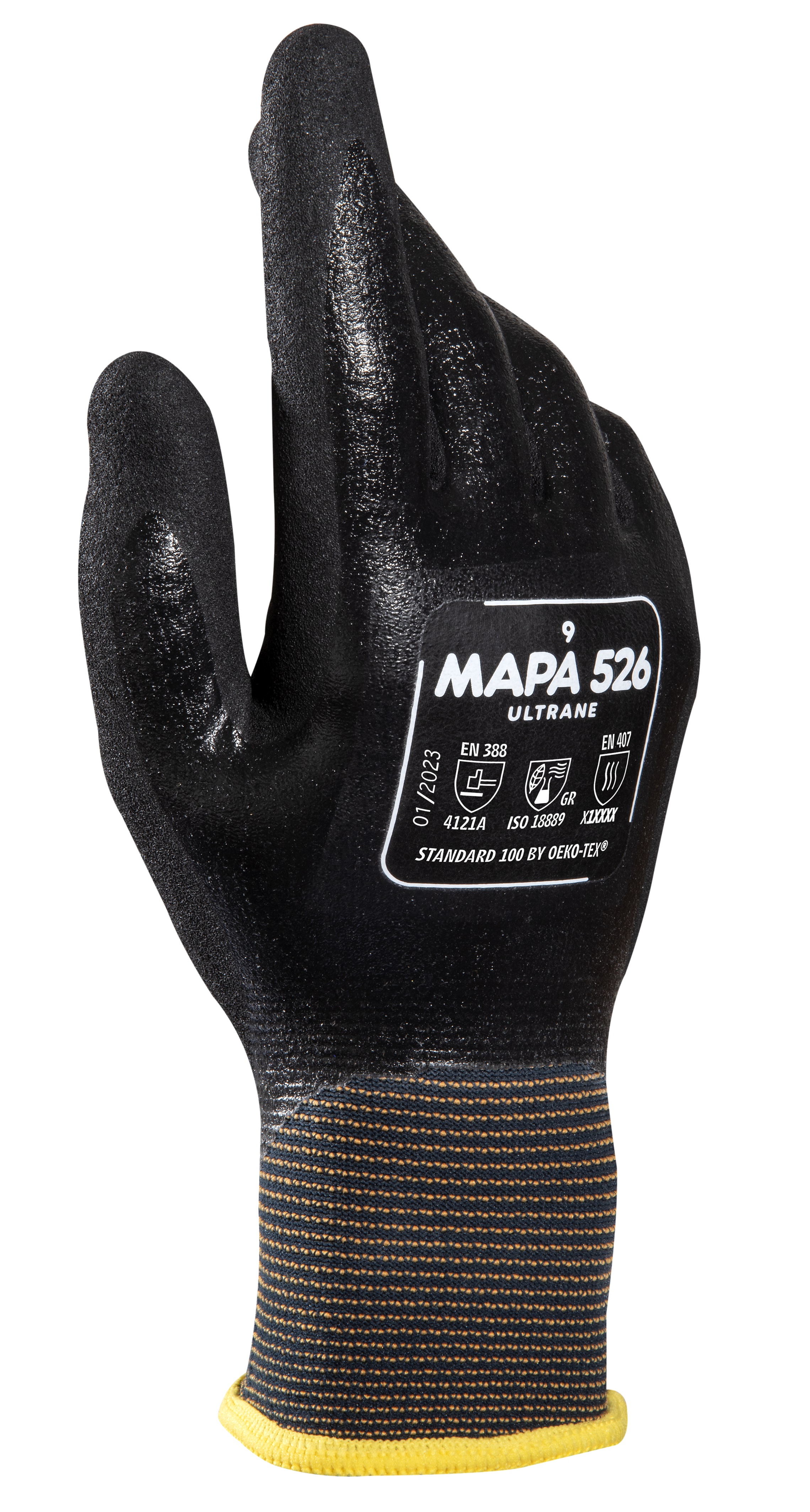 Mapa ULTRANE 526 Black Nitrile Work Gloves, Size 7, Nitrile Coating