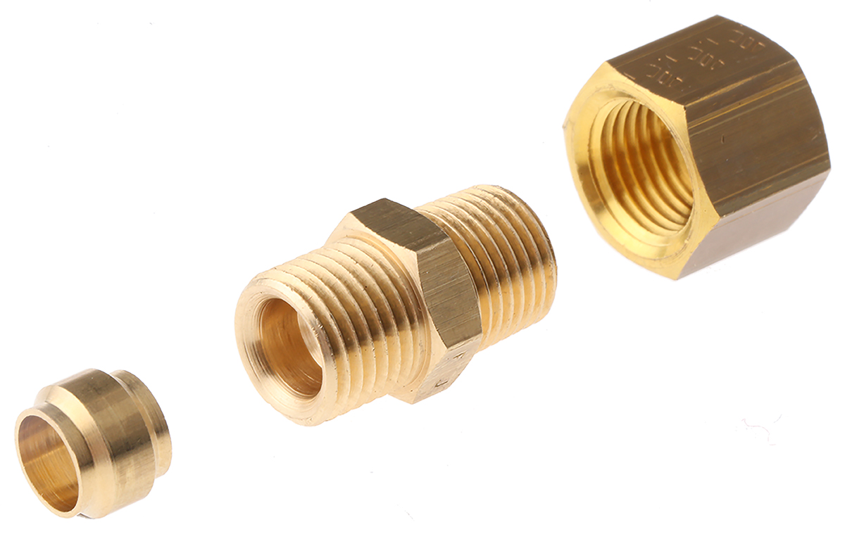 Legris Brass Pipe Fitting, Straight Compression Coupler, Male R 1/8in to Female 6mm