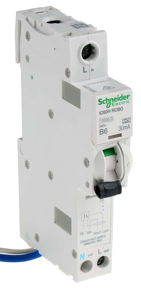 a9d31806 Schneider Electric Residual Current Circuit Breaker with Overload Protection, 6A Current Rating, 1-Pole, 30 mA Trip