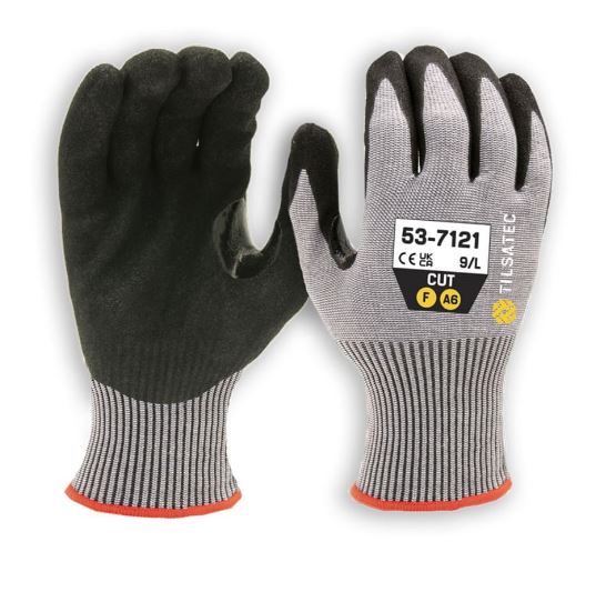 Tilsatec 53 7121 Black, Grey HPPE, Polyamide, Polyethylene Terephthalate, Spandex, Steel Glove, Size 7, Nitrile Foam