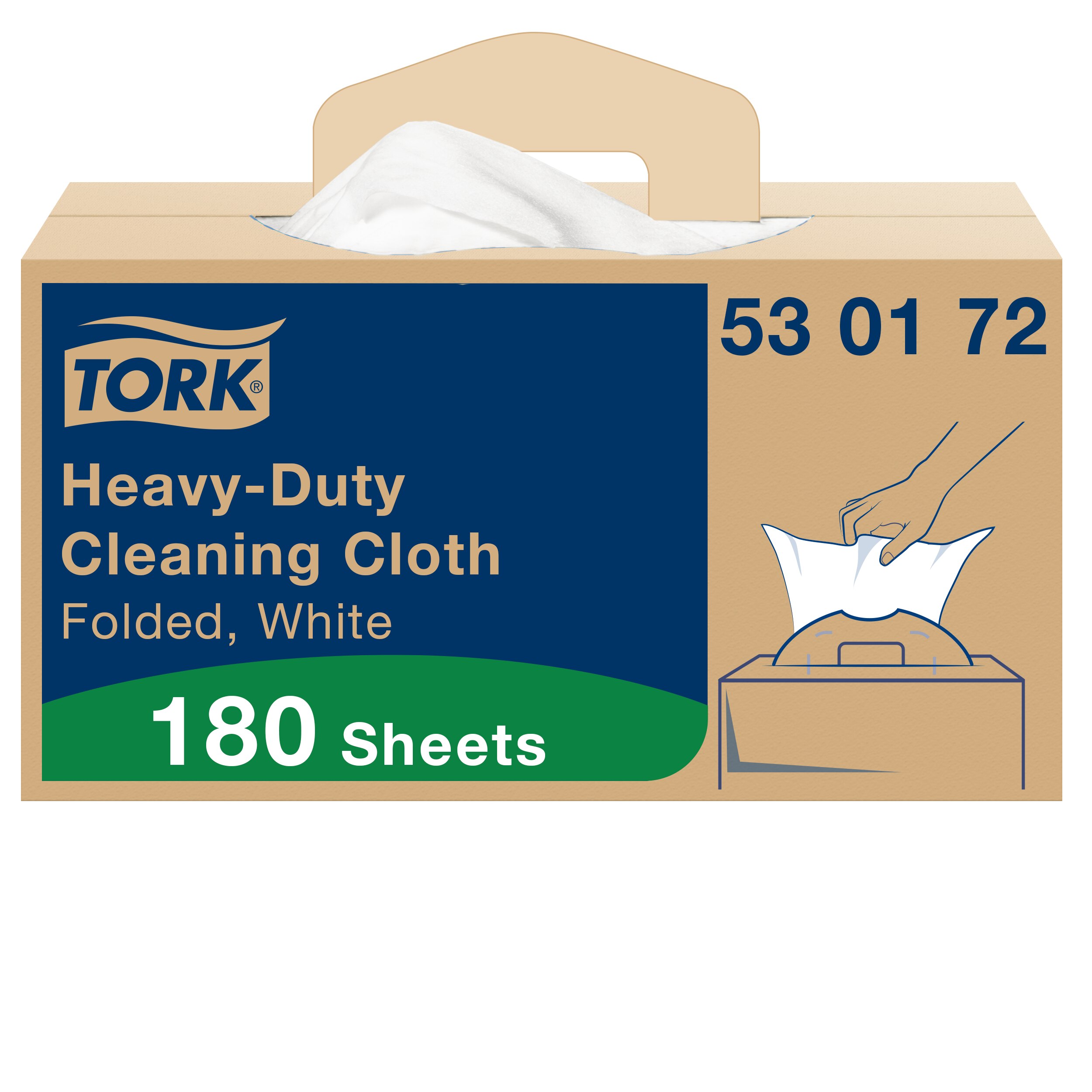 Tork White Non-Woven Fabric Cloths for Heavy Duty Cleaning, Dry Use, Box of 180 Per Pack, 41.5 x 35.5 cm, Repeat Use