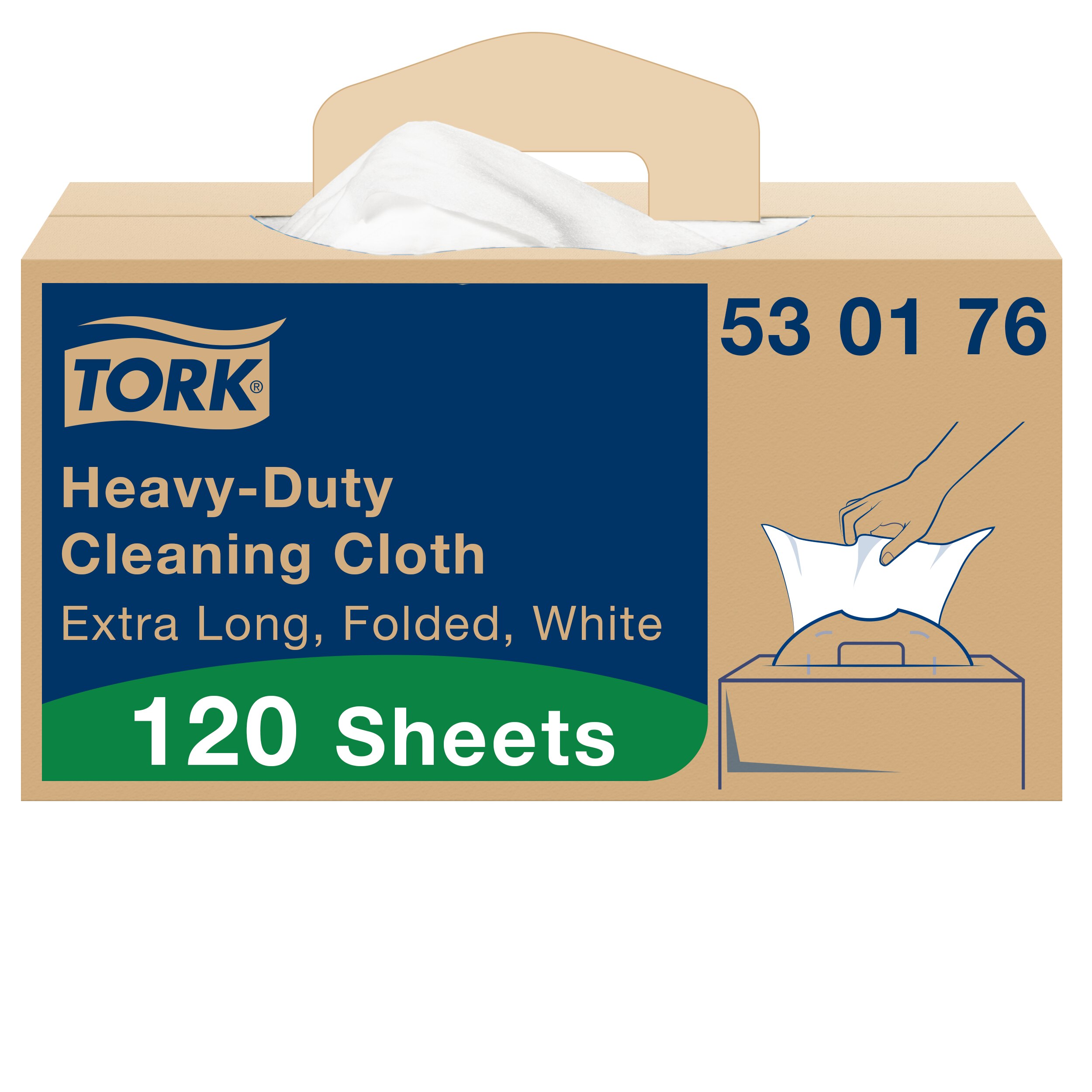Tork White Non-Woven Fabric Cloths for Heavy Duty Cleaning, Dry Use, Box of 120 Per Pack, 61.5 x 35.5 cm, Repeat Use