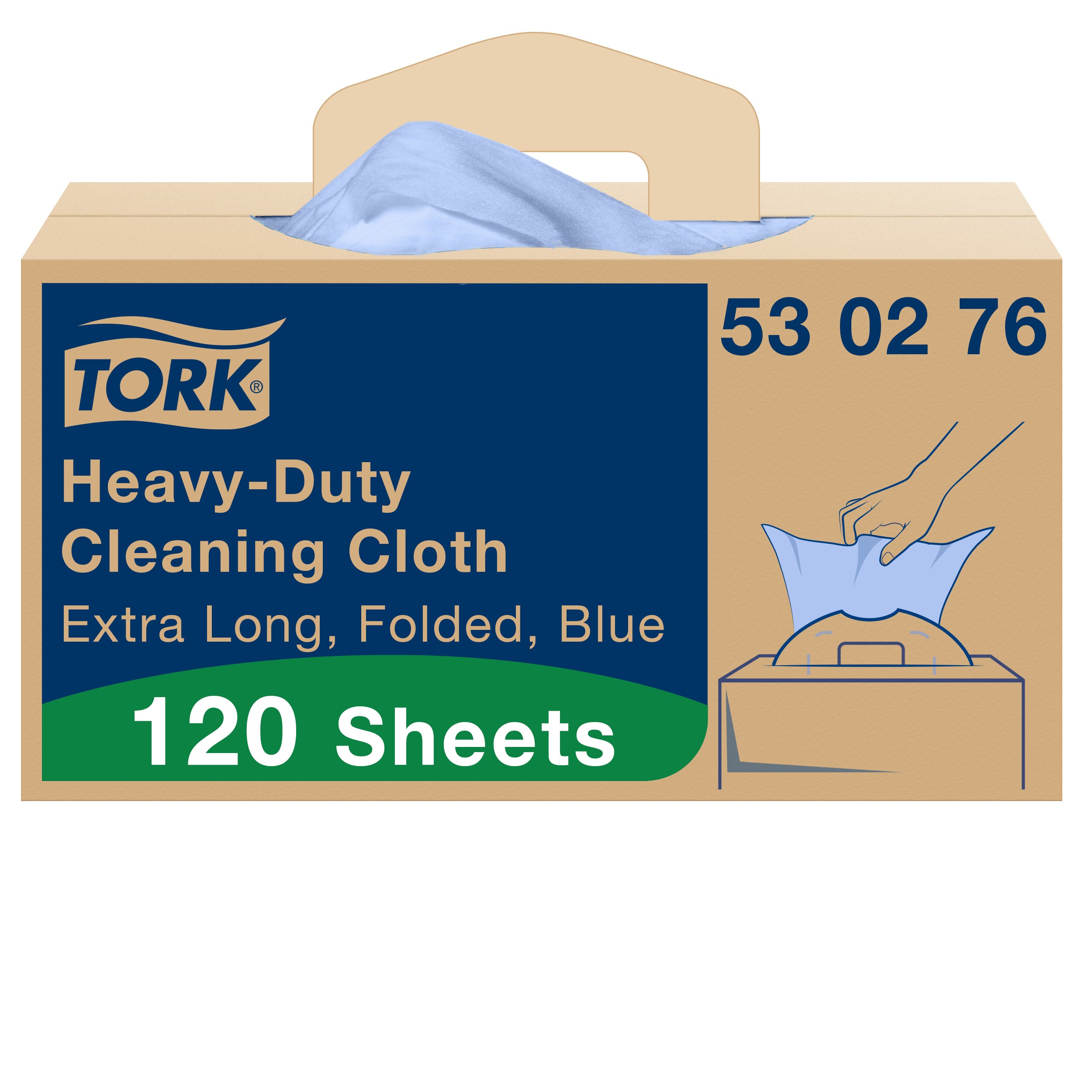 Tork Blue Non-Woven Fabric Cloths for Heavy Duty Cleaning, Dry Use, Box of 120 Per Pack, 61.5 x 35.5, Repeat Use