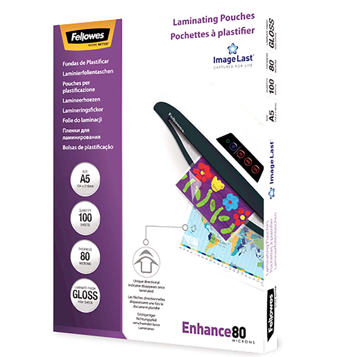 Fellowes A5 Gloss Laminator Pouch 80 μm Thickness, 100 Per Pack Pack Quantity