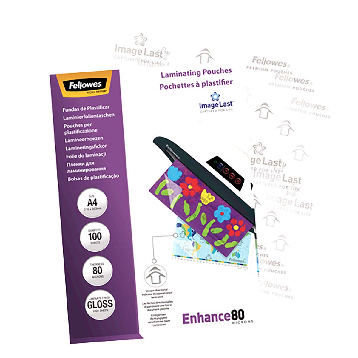 5306114 Fellowes A4 Gloss Laminator Pouch 80 μm Thickness, 100 Per Pack Pack Quantity