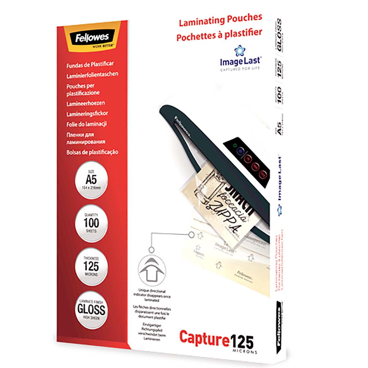 Fellowes A5 Gloss Laminator Pouch 125 μm Thickness, 100 Per Pack Pack Quantity