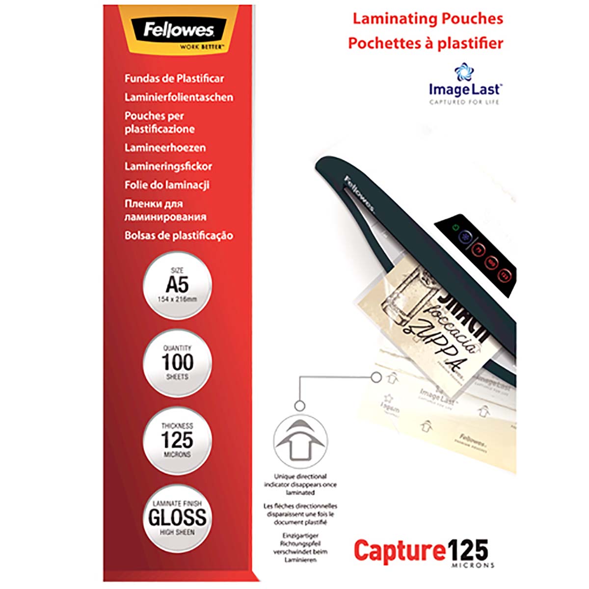 5307302 Fellowes A5 Gloss Laminator Pouch 125 μm Thickness, 100 Per Pack Pack Quantity