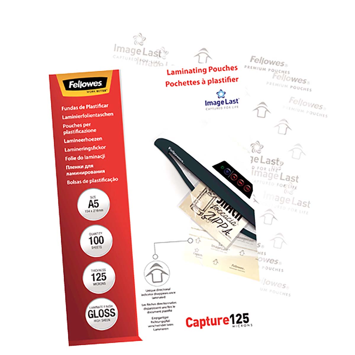 5307302 Fellowes A5 Gloss Laminator Pouch 125 μm Thickness, 100 Per Pack Pack Quantity