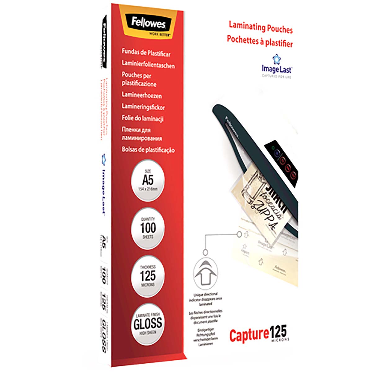 5307407 Fellowes A4 Gloss Laminator Pouch 125 μm Thickness, 100 Per Pack Pack Quantity