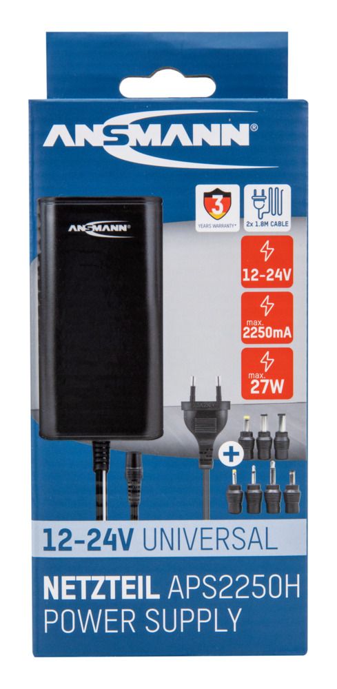 5311143-uk Ansmann 27 W AC-DC Converter Power Supplies AC/DC Adapter 2-Pin (EU), 3-Pin (Global) 12V dc, 15 V dc, 18 V dc, 19 V dc,