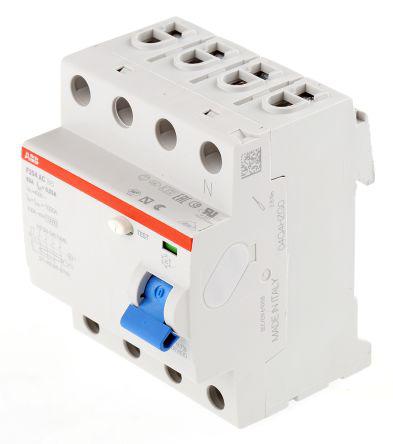 ABB 4 Pole Type AC Residual Current Circuit Breaker, 63A F200, 30mA