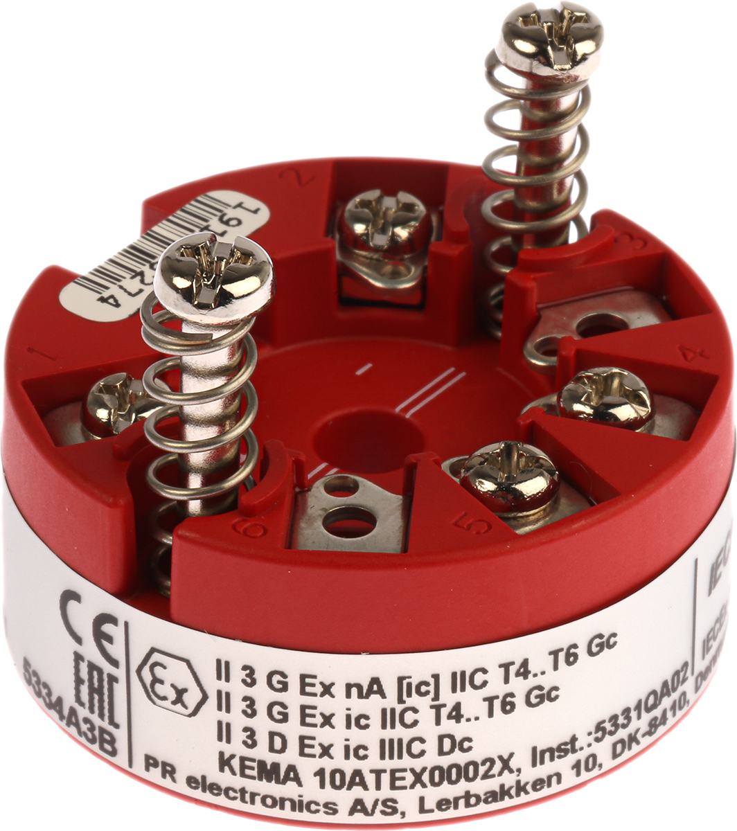 5334a3b PR Electronics 5300 Temperature Transmitter Thermocouple, Voltage Input 35V dc, 85 °C, -40 °C