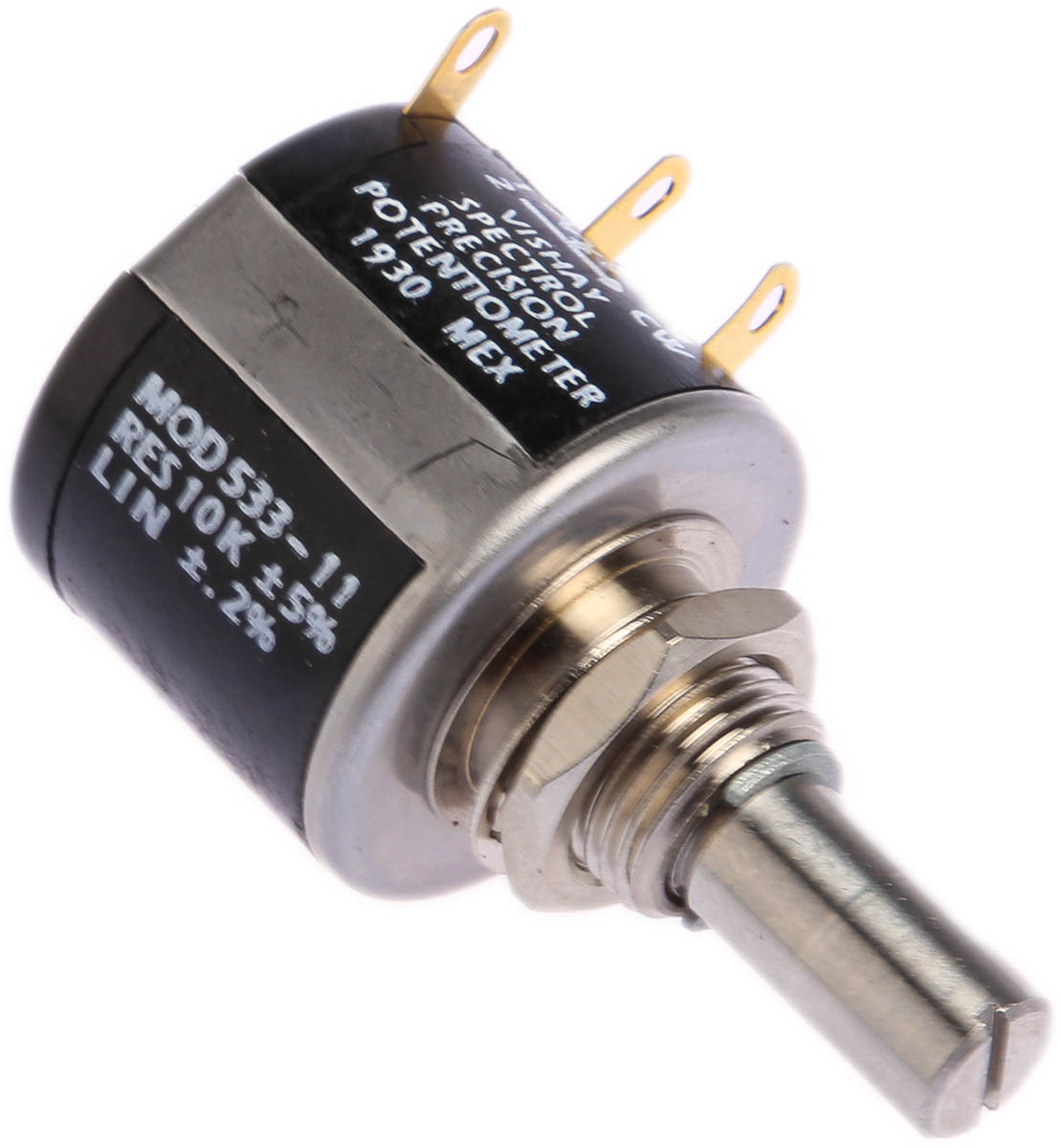 Vishay 533 10 kΩ Rotary Potentiometer 3-Turns 1-Gang Panel Mount, 533B1103JL
