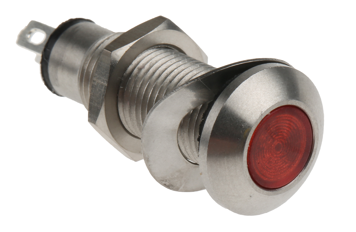 Marl 534 Series Panel Mount LED Indicator, Red Panel Mount Indicator, Solder Tab Termination 28V dc 16 mA, IP67, 8.1 mm