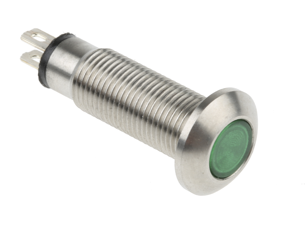 Marl 534 Series Panel Mount LED Indicator, Green Panel Mount Indicator, Solder Tab Termination 28V dc 16 mA, IP67, 8.1