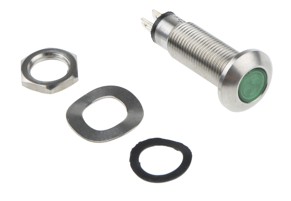 534-532-63 Marl 534 Series Panel Mount LED Indicator, Green Panel Mount Indicator, Solder Tab Termination 28V dc 16 mA, IP67, 8.1