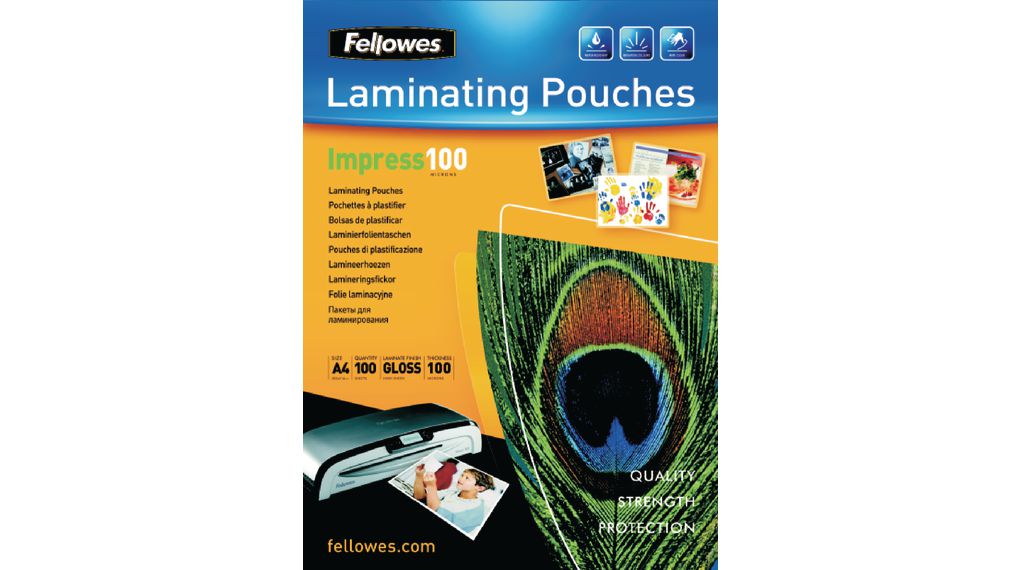 Fellowes Gloss Laminator Pouch 100 μm Thickness, 100 Per Pack Pack Quantity