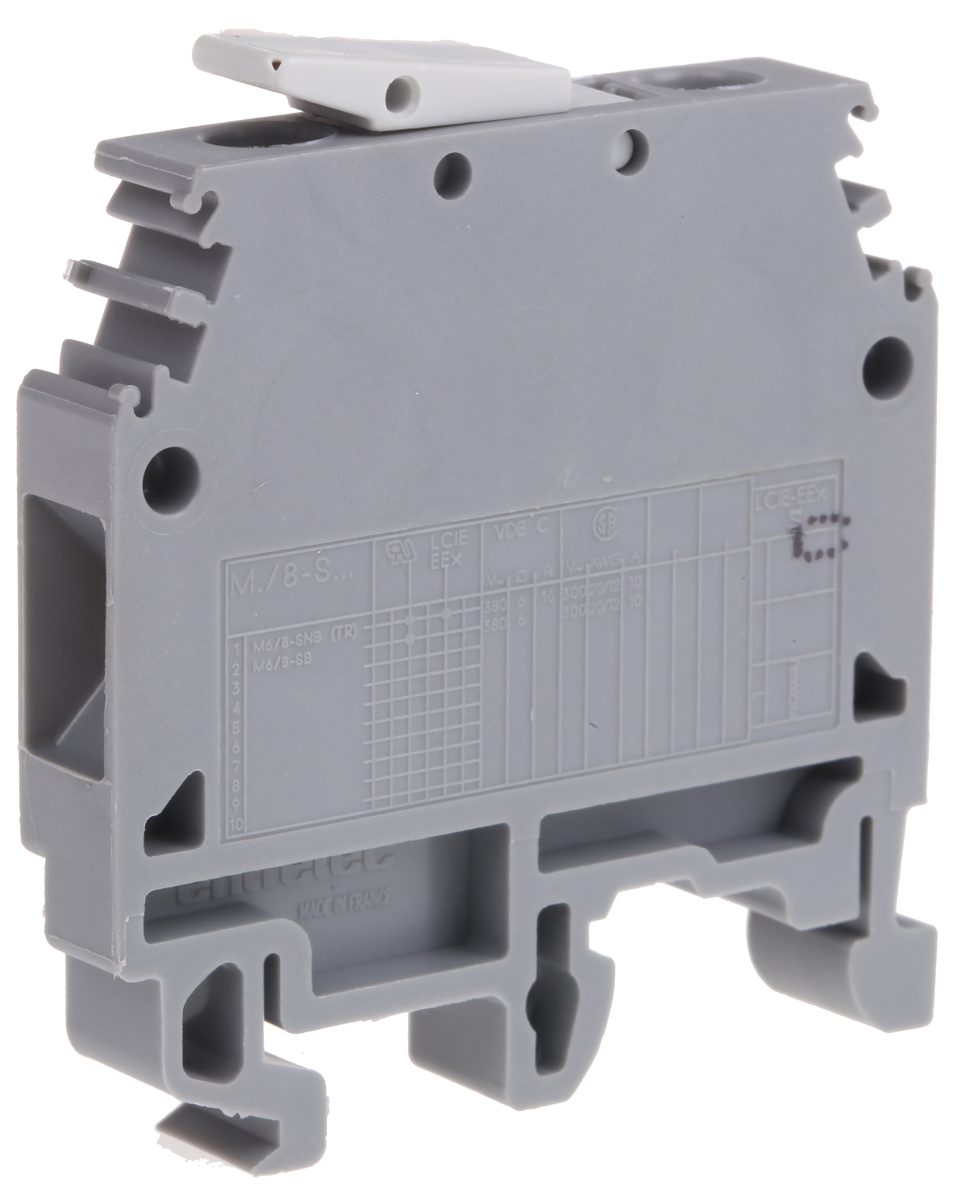 Entrelec 1SNA115688R2500, Standard DIN Rail Terminal, SNA 6mm², 400 V ac, 20A, Screw Clamp Termination, Grey