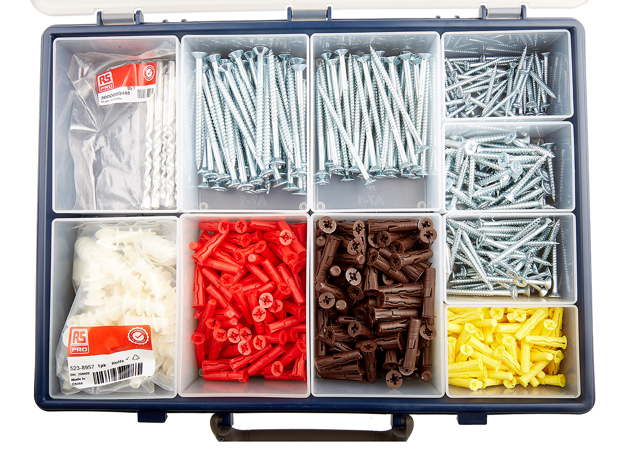 537-1852 RS PRO Masonry Fixing Kit, 606 piece Masonry Fixing kit, kit contents: Masonry