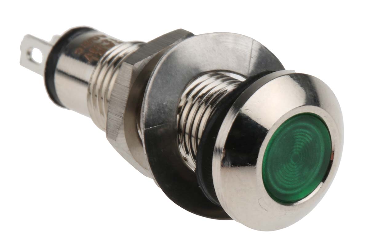 Marl 537 Series Panel Mount LED Indicator, Green Panel Mount Indicator, Solder Tab Termination 28V dc 16 mA, IP67, 8.1