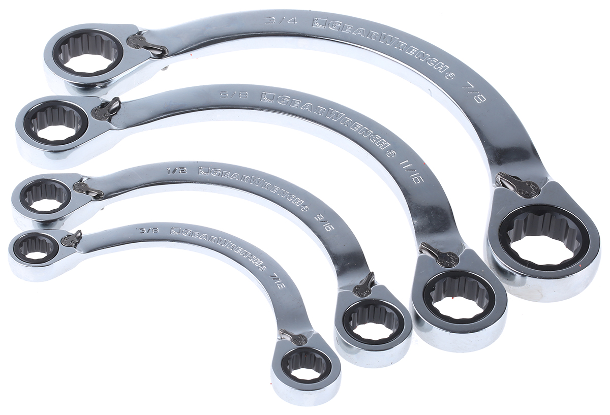 537-5905 RS PRO 4-Piece Spanner Set, 3/8 x 7/16 To 3/4 x 7/8 in, Chrome Vanadium Steel