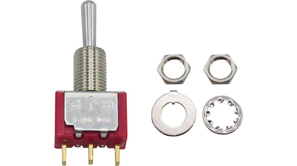 RND Toggle Switch, Panel Mount, On-Off-On, 1CO, PCB Pin Terminal, 20V ac