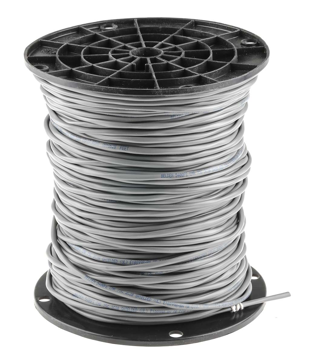 5400fe-008500 Belden 5400FE Control Cable, 2 Cores, 0.52mm² 20 AWG, Screened, 152 m, Grey Polypropylene Sheath