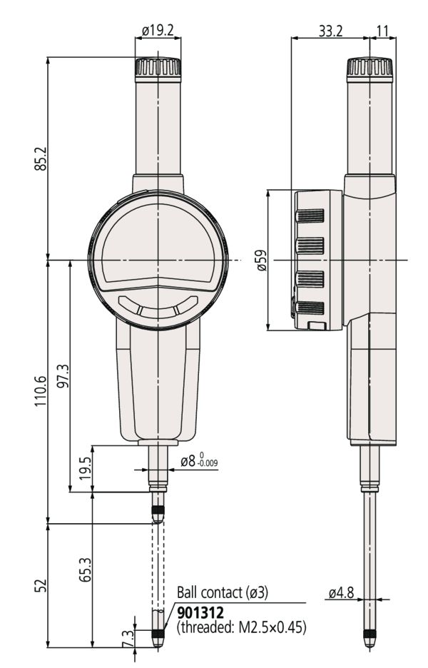543-730b Mitutoyo 543-730B Metric Plunger Digital Indicator 50.8 mm Max. Measurement, 0.001 mm Resolution, 0.005 mm Accuracy,