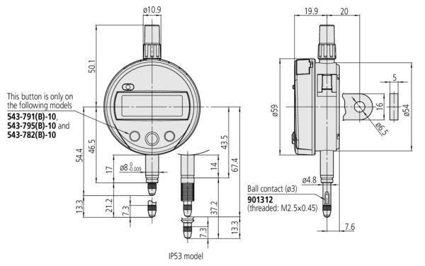 543-782-10 Mitutoyo  Metric, Imperial Plunger Digital Indicator 12.7 mm Max. Measurement, 0.01 mm Resolution, ±0.02 mm