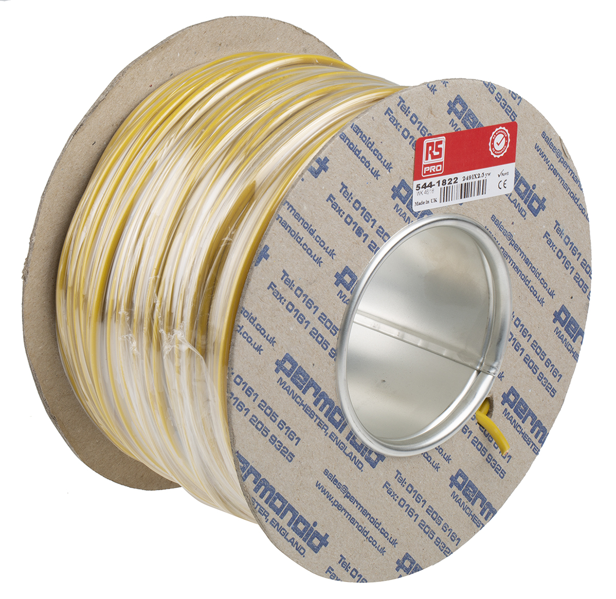 544-1822 RS PRO H07V-K Series Yellow 2.5 mm² Hook Up Wire, 13 AWG, 50, 100 m, Polyvinyl Chloride