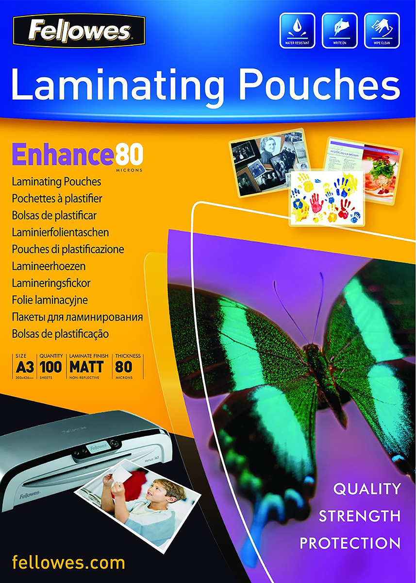 Fellowes A3 Laminator Pouch 80 μm Thickness, 100 Per Pack Pack Quantity