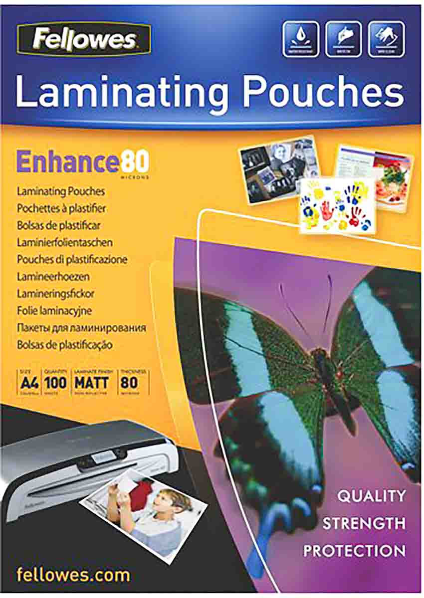 Fellowes A4 Matt Laminator Pouch 80 μm Thickness, 100 Per Pack Pack Quantity