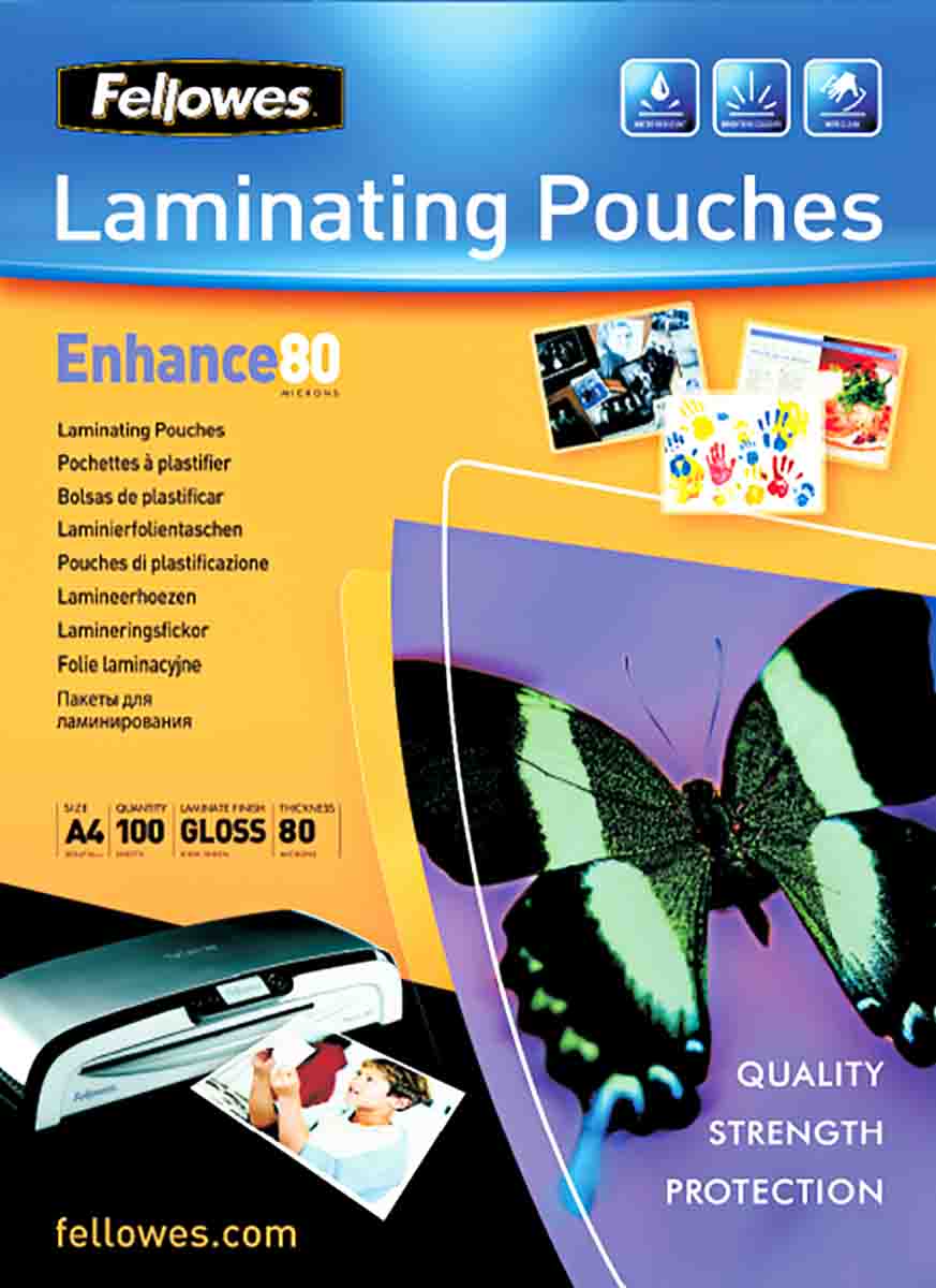 Fellowes A4 Gloss Laminator Pouch 80 μm Thickness, 100 Per Pack Pack Quantity