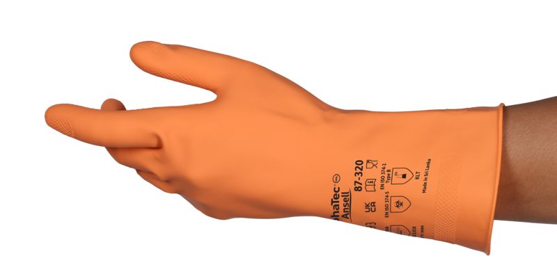 Ansell AlphaTec 87-320 Orange Natural Rubber Heavy Duty Impact Gloves, Size 7.5, Palm Coating