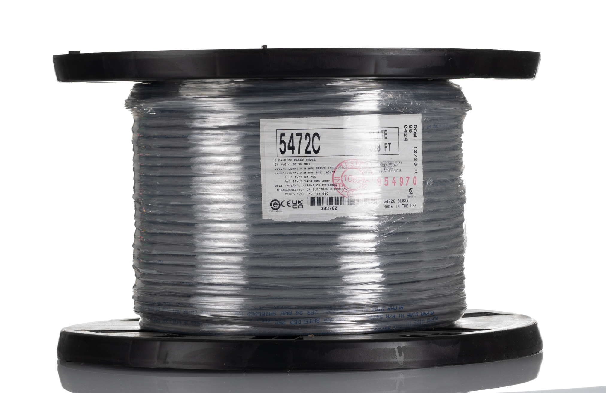 Alpha Wire 5472C Series Data Cable, 2 Pairs, 100 m, Grey Sheath Polyvinyl Chloride