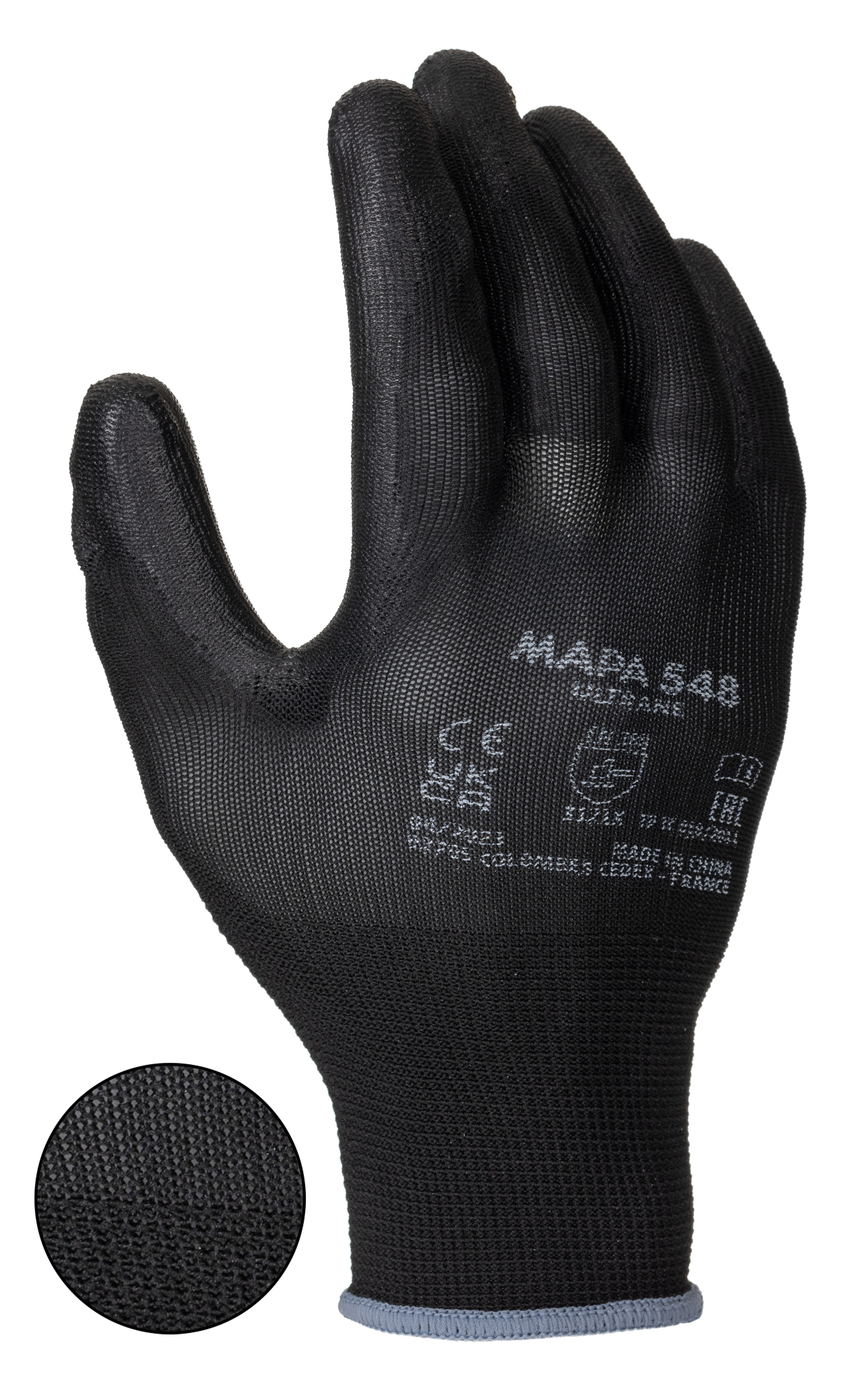 548 Mapa  Black Textile Work Gloves, Size 8, Polyurethane Coating