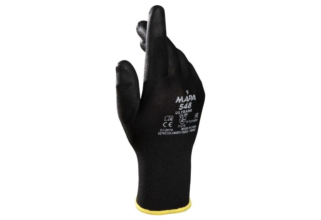 Mapa 548 Black Textile Work Gloves, Size 10, Polyurethane Coating
