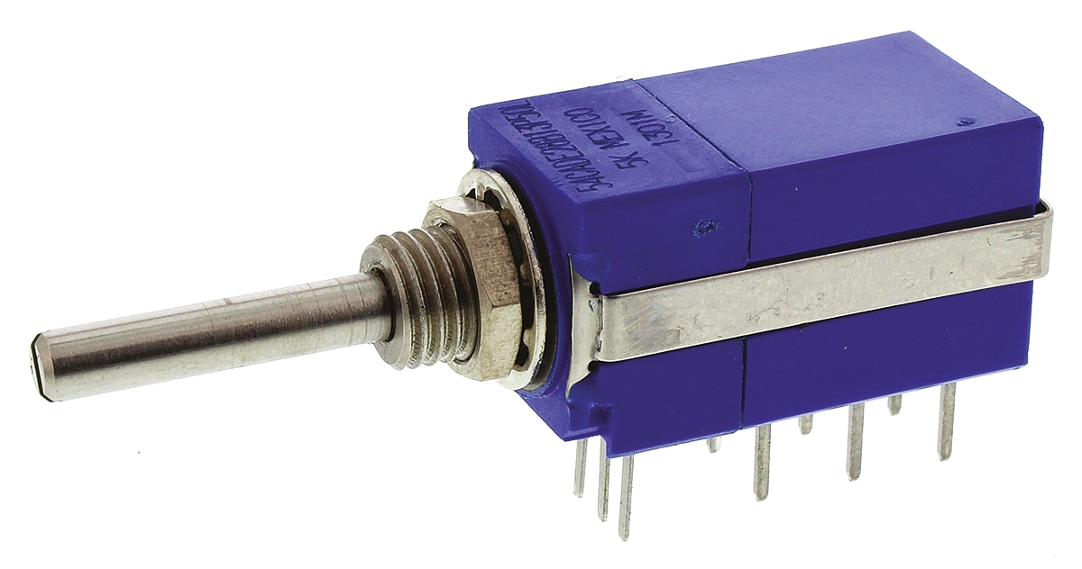 Bourns 54 5 kΩ Rotary Potentiometer 1-Turns 1-Gang Panel Mount, 54CAD-E28-B13/P50L