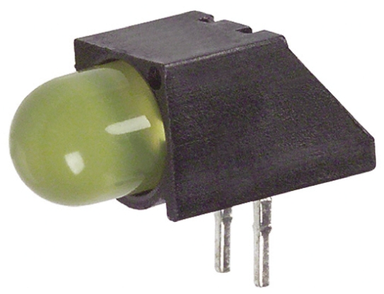 550-1207f Dialight Yellow Right Angle PCB LED Indicator, 1 LEDs 5 mm (T-1 3/4) 2.7 V