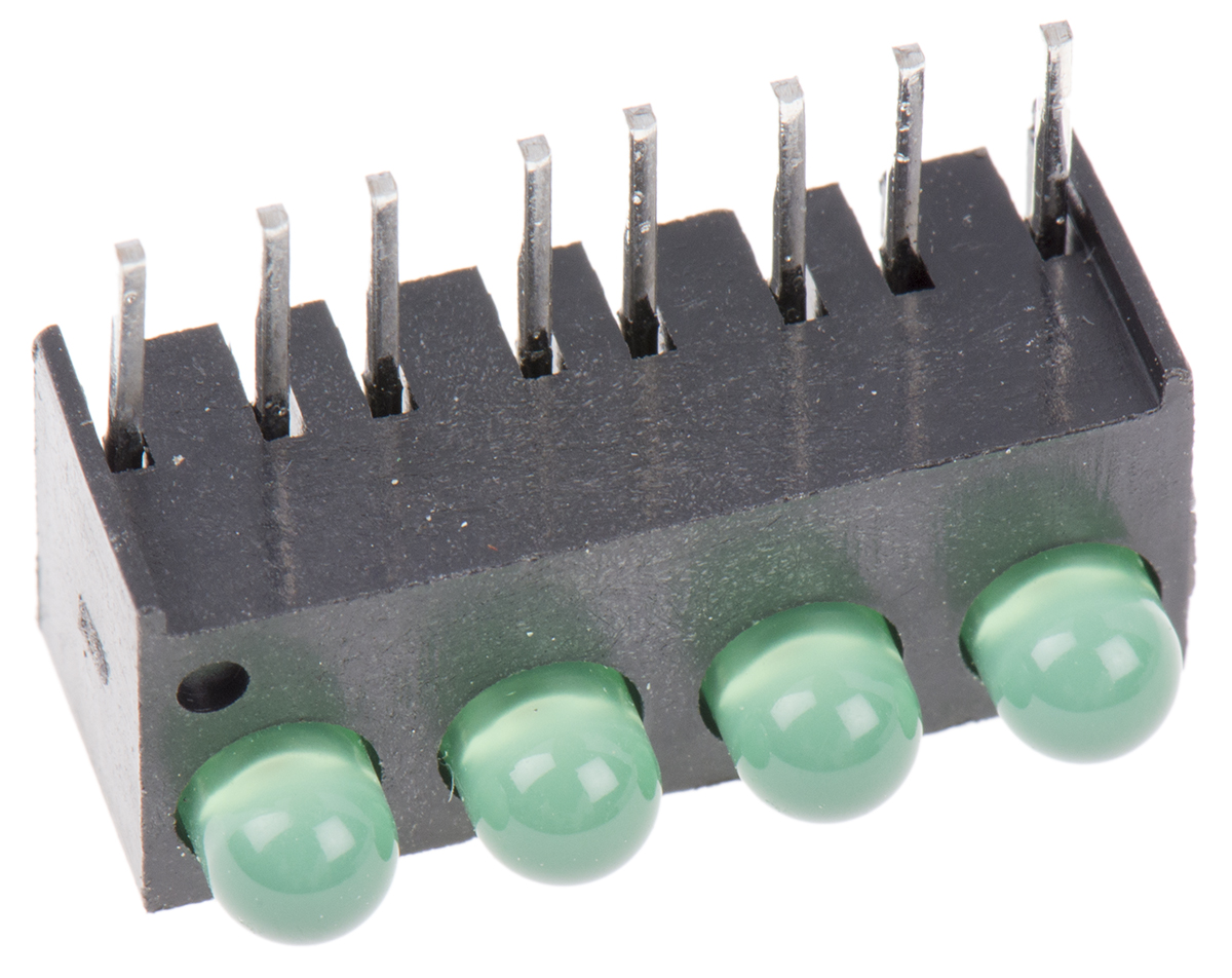 Dialight 551-0207-004F Green Right Angle PCB LED Indicator, 4 LEDs 5 mm (T-1 3/4) 2.1 V
