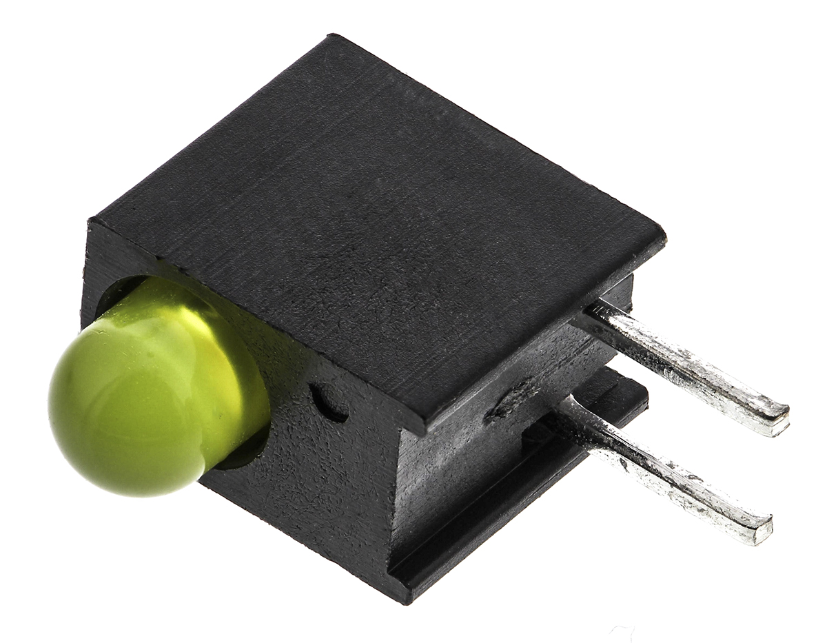 Dialight Yellow Right Angle PCB LED Indicator, 1 LEDs 5 mm (T-1 3/4) 2.1 V