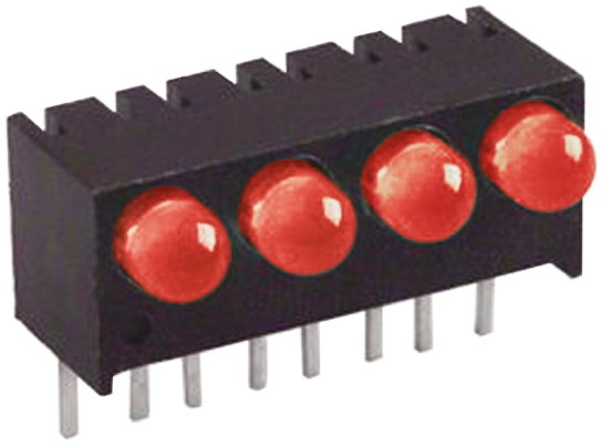 551-1107-004f Dialight 551-1107-004F Red Right Angle PCB LED Indicator, 4 LEDs 5 mm (T-1 3/4) 1.7 V