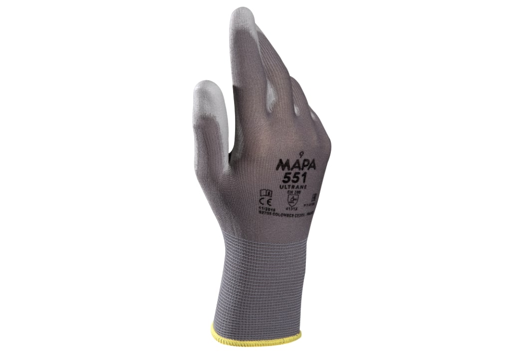 Mapa ULTRANE 551 Grey Polyurethane Work Gloves, Size 9, Polyurethane Coating