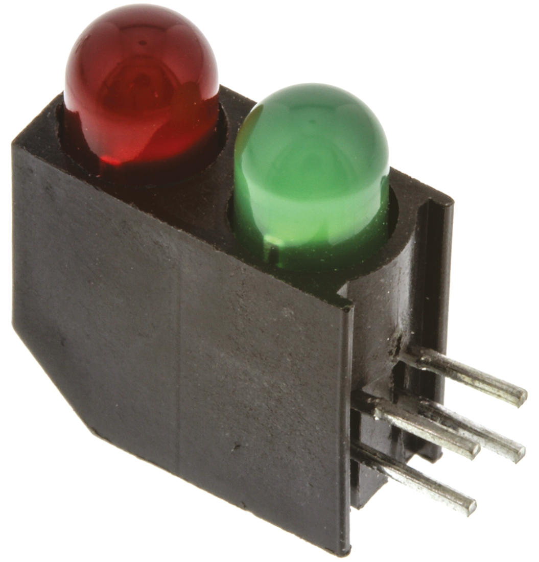 Dialight 552-0212F Green, Red Right Angle PCB LED Indicator, 2 LEDs 5 mm (T-1 3/4) 2.55 V