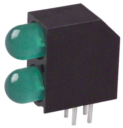 552-0222f Dialight 552-0222F Green Right Angle PCB LED Indicator, 2 LEDs 5 mm (T-1 3/4) 2.1 V