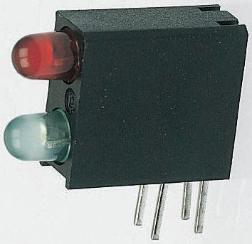 Dialight Red Right Angle PCB LED Indicator, 2 LEDs 5 mm (T-1 3/4) 2.8 V
