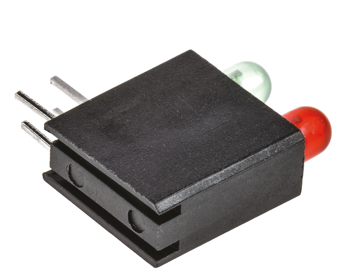 553-0112-200f Dialight 553-0112-200F Red, Green Right Angle PCB LED Indicator, 2 LEDs 5 mm (T-1 3/4) 2.8 V